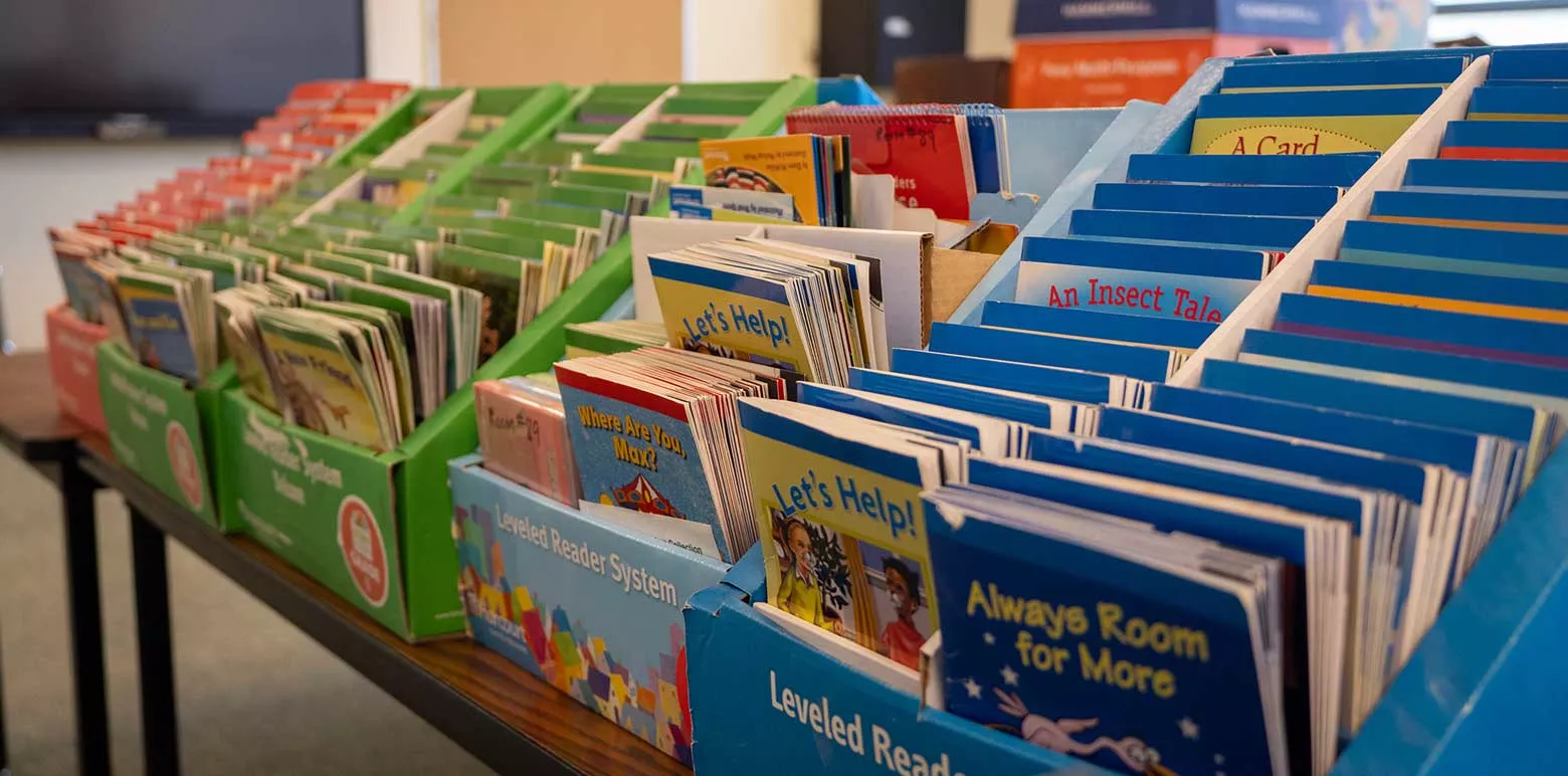 Table with school books.